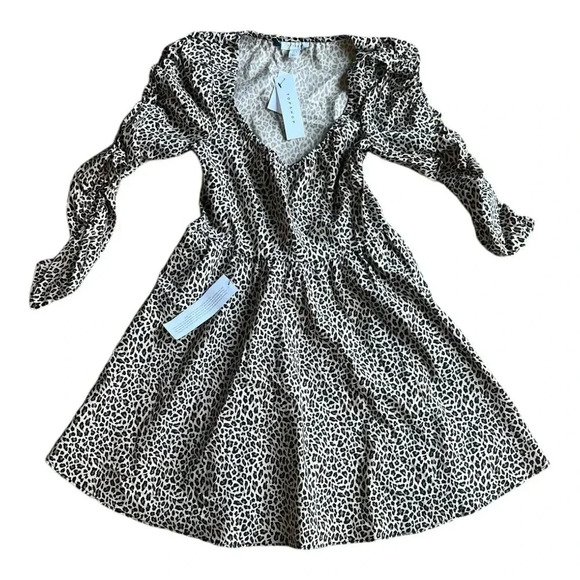 Topshop Brown Animal Print Scoop Neck Fit & Flare Mini Dress 4 - Picture 2 of 4